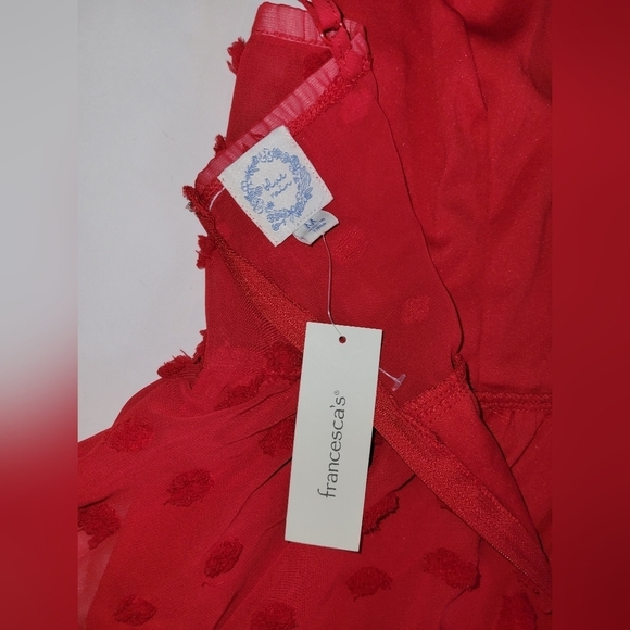 Francescas Blue Rain Gavin Large Clip Dot Red Ruffle Tiered Mini Dress - Picture 14 of 16